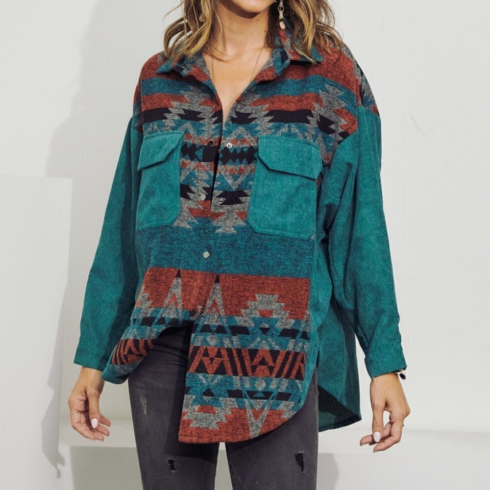THE SKYLAR SHACKET CORDUROY AZTEC PRINT SHACKET - Picture 5 of 5